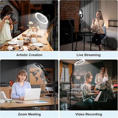 Latest Ring Light with Stand Tripod for iPhone, Overhead Phone Camera Mount with Light and Phone Holder Stand for Recording, 10” Selfie Light for Video,Streaming,Photography, Tiktok, YouTube