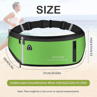 SooGree Slim Running Belt Fanny Pack, Resistant Waist Pack Money Belt Bag for Hiking Cycling Workout, Gym Phone Holder with Adjustable Strap (Green)