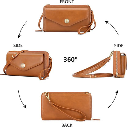 Peacocktion Crossbody Bags for Women RFID Wristlet Wallets Travel Vegan Leather Small Clutch Purses with Phone Pocket Zipper