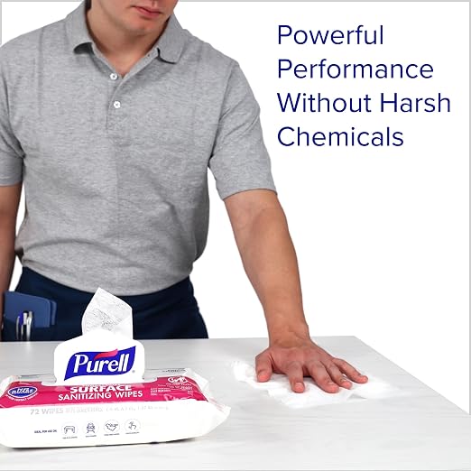 PURELL Foodservice Surface Sanitizing Wipes, 72 Count Flowpack, 7.4" x 9" Wipes (Pack of 12) – 9371-12