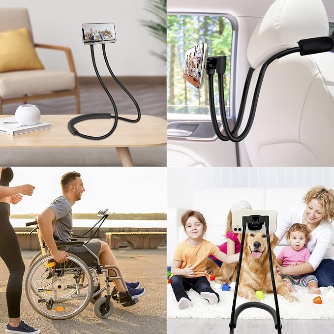 Phone Holder for Bed, Upgraded Neck Phone Holder Lazy Phones Stand 360°Rotation Gooseneck Phone Support Hands Free for 4-10in Phones (Black)