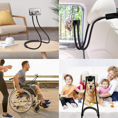 Phone Holder for Bed, Upgraded Neck Phone Holder Lazy Phones Stand 360°Rotation Gooseneck Phone Support Hands Free for 4-10in Phones (Black)