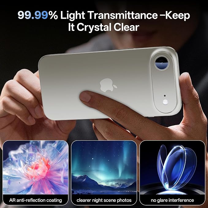 Camera Lens Protector for iPhone Air 6.5"（2025）-Single Piece,Ultra Thin Aluminum Alloy Frame,9H Dual-Strength Glass with 99% AR Light Transmittance,Case Friendly, Light Gold