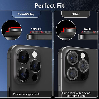 CloudValley for iPhone 16 Pro/iPhone 16 Pro Max Camera Lens Protector, [AR+AF 99% Transmittance] [Full Coverage] Ultra-HD Tempered Glass Cover, Metal Lens Screen Protective,Black Titanium
