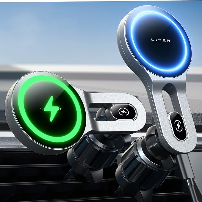 LISEN for iPhone 17 MagSafe Car Mount Charger, [Safer & Faster] Vent Magnetic Wireless Car Charger, Car Vent Phone Mount Charger Fits iPhone 17 Pro Max Air 15 14 13, Samsung with MagSafe Case,Silver