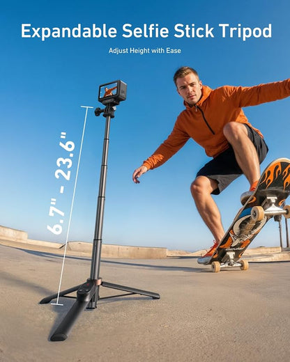 TELESIN Mini Selfie Stick & Phone Tripod for DJI Osmo 360 Action 6/5/4, GoPro Hero 13/12/11, Vlog Selfie Stand with 80m Remote and Phone Clip for iPhone & Android, Portable Vlogging Tripods for Travel