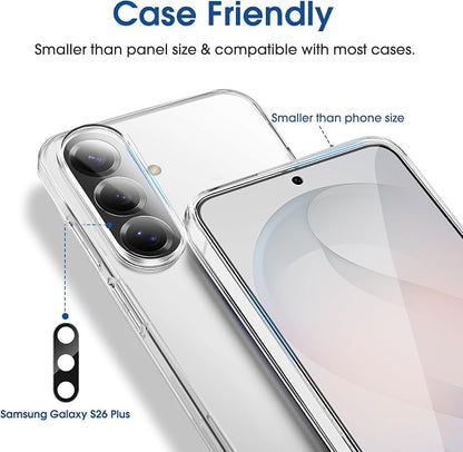 amFilm Auto-alignment OneTouch for Samsung Galaxy S26+ Plus 6.7'' Screen Protector + Camera Lens Protector, Tempered Glass, 30 seconds Installation, Bubble Free, Case Friendly, Anti-Scratch 2+2 Pack