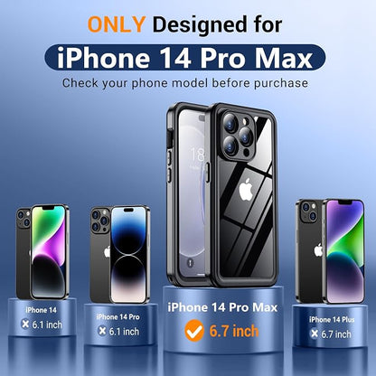 Temdan Magnetic for iPhone 14 Pro Max Case Waterproof, Built-in Screen Protector[IP68 Underwater][Compatible with MagSafe][Military Dropproof] Protective Case for iPhone 14 Pro Max-Black/Clear