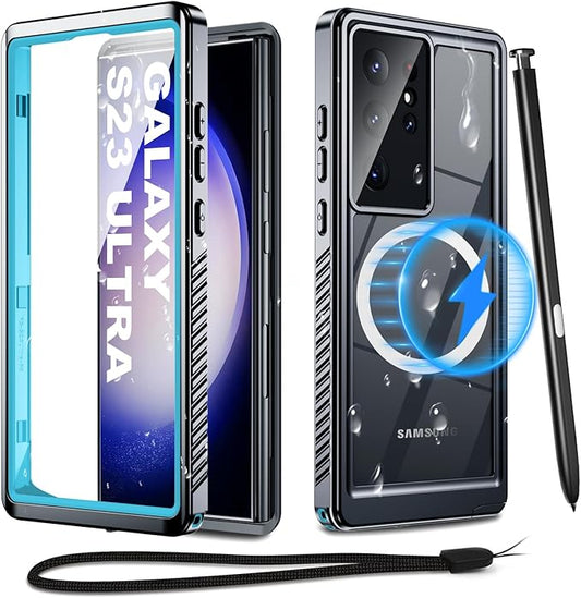 for Samsung Galaxy S23 Ultra Waterproof Case with Magsafe, Built-in Magnetic & Screen Protector, IP68 Certified Full Body Shockproof, for Water Sports Underwater Photography, 6.8" Blue
