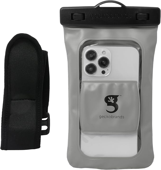 geckobrands Float Phone Dry Bag with Arm Band - Floating Watertight Dry Bag Phone Pouch, Fits Most iPhone and Samsung Galaxy Models Gray