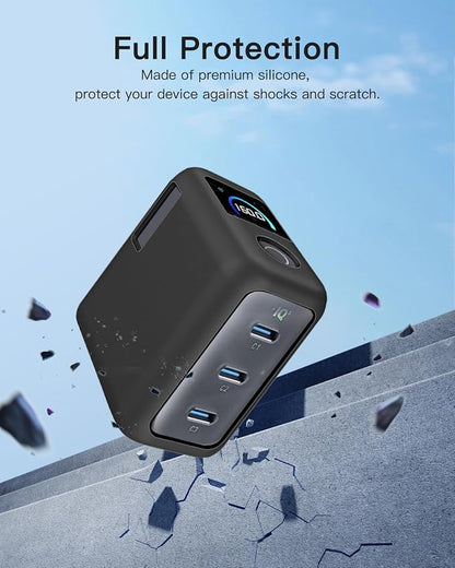 Silicone Case for Anker 160W 3-Port Compact USB C GaN Charger Block,Full-Body Protective Cover for Anker Prime Charger,Precise Port Cutouts (Case Only) Black