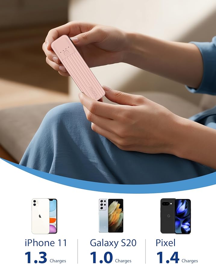 Miady 2-Pack Small Portable Charger 5000mAh Power Bank Travel Battery Pack | Dual USB丨Pocket Size丨Lightweight丨for Backpack丨Compatible with iPhone Android etc丨18.5Wh丨Flight-Safe丨Ultra-Compact丨Blue+Pink