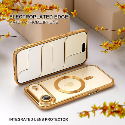 Misea Magnetic for iPhone 17 Air Case Compatible with MagSafe [Never Yellowing] [Military Grade Drop Protection] Full Camera Lens Protector Plating Soft Clear Phone Case for Women, Gold
