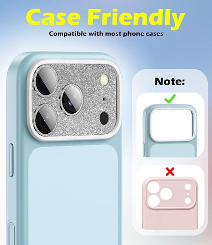 imluckies Compatible with iPhone 17 Pro Camera Lens Protector Bling, Ultra HD Tempered Glass Shiny Diamond Camera Plate Sparkle Screen Protection, 9H Anti-Scratch & Easy Install, Glitter Gray