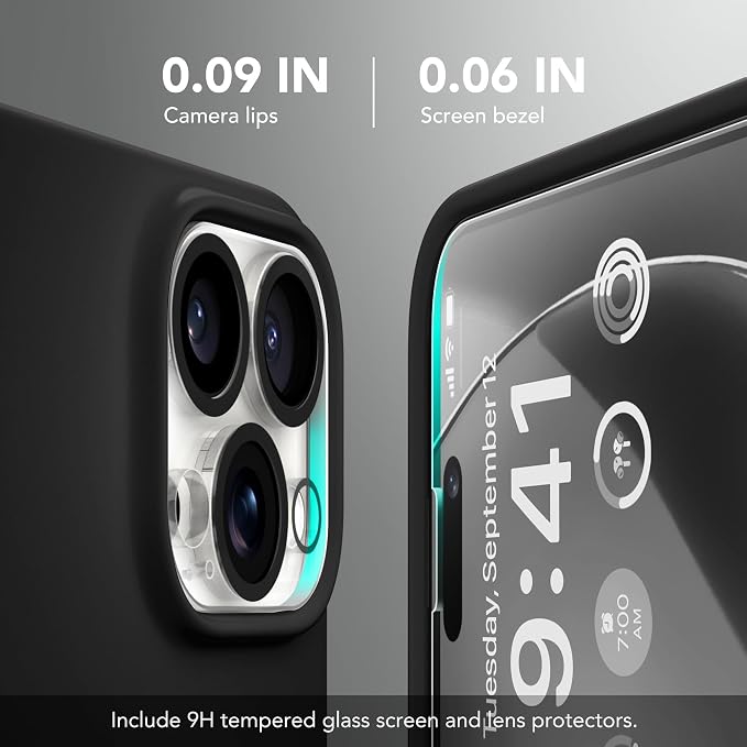 GONEZ for iPhone 14 Pro Case, Compatible with Magsafe, with Screen Protector + Camera Lens Protector, Soft Anti-Scratch Microfiber Lining, Shockproof Liquid Silicone Phone Cover, Black