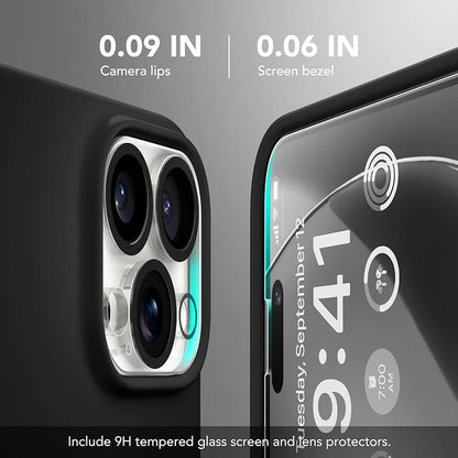 GONEZ for iPhone 14 Pro Case, Compatible with Magsafe, with Screen Protector + Camera Lens Protector, Soft Anti-Scratch Microfiber Lining, Shockproof Liquid Silicone Phone Cover, Black