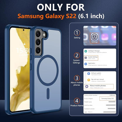Pilaru for Samsung Galaxy S22 Case [Compatible with Magsafe] Translucent Matte Magnetic Phone Case,Slim Thin Duty Shockproof Protection Cover with 2pc HD Screen Protector-Dark Blue