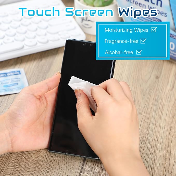 200 Pack Touch Screen Wipes Pre Moistened Lens Computer Electronic Screen Wipes Individually for Monitors with 1 Clear Plastic Bottle for Glasses Smartphone Screens