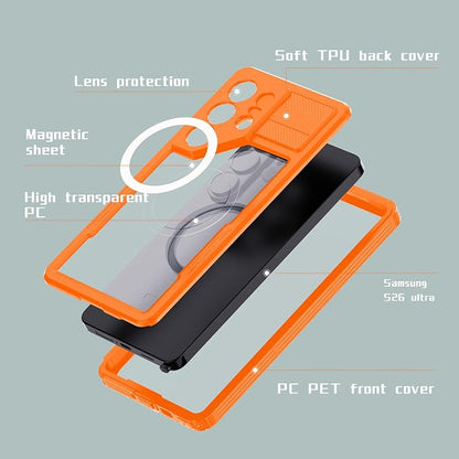 Guppy for Galaxy S26 Ultra Magnetic Waterproof Case, Built-in Screen Protector [IP68 Waterproof][14FT Military Drop proof]360° Full Body Protection Dustproof Shockproof Heavy Duty Rugged Case, Orange