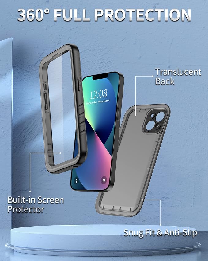 SPORTLINK for iPhone 13 MINI Waterproof Shockproof Case with Built in Screen Protector - Full Body Heavy Duty/Dustproof/Shockproof/Rugged 360°Full Sealed Protective Cover 5.4 Inch (Black)