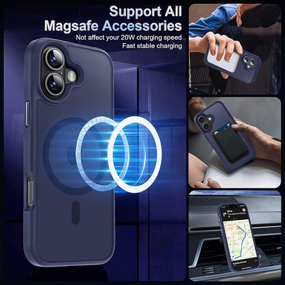 MOCCA Strong Magnetic for iPhone 16 Case, [Compatible with Magsafe][16FT Mil-Grade Drop Protection] Slim Thin Translucent Matte Protective Cover Case for iPhone 16 Phone Case 6.1", Deep Blue