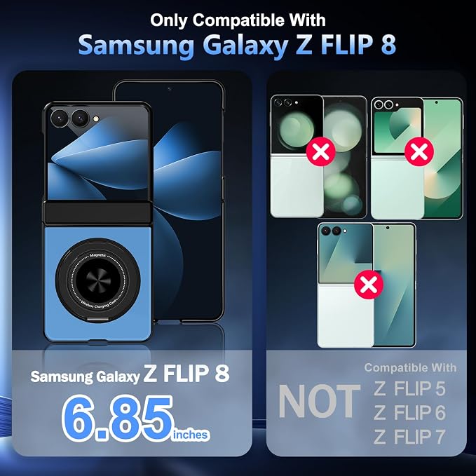 Hekodonk for Galaxy Z Flip 8 Case with 360 Rotatable Stand,[Compatible with MagSafe][Front Screen Protector],Magnetic Ring Holder with Hinge Protective Case for Samsung Z Flip 8,Blue
