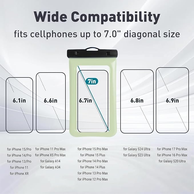 Floatable Soap Bubble Waterproof Phone Pouch Case with Crossbody Lanyard for iPhone 17 series 16 Pro Max/15 Pro/14/13, IP68 Cellphone Dry Bag Beach Cruise Ship Essential, 1 Pack-Mint Green-7″