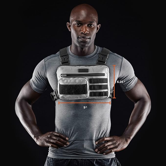Fitdom Tactical Inspired Lightweight Running Chest Pack For Men With Built-In Phone Holder. A Sports Utility Rig Vest Made For Workouts And Outdoor