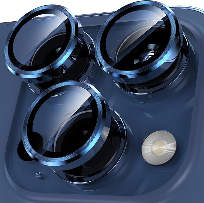 for iPhone 15 Pro/iPhone 15 Pro Max Camera Lens Protector Anti-Scratch Lens Cover, 9H+ Tempered Glass Camera Screen Cover Protector, HD View w/Night Shoot, Shatterproof, Blue Titanium