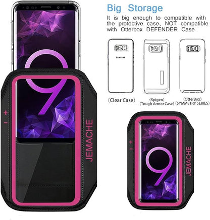 Galaxy S10+ S9+ S8+ Armband, JEMACHE Gym Running Workouts Arm Band for Samsung Galaxy S10 Plus/S9 Plus/S8 Plus with Key Holder (Rosy)