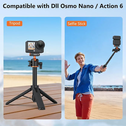 VRIG Action Camera Selfie Stick Tripod for DJI Osmo Nano/Action 6, Dual-Direction Magnetic Quick Release Adapter 360° Ball Head & Cold Shoe Mount, 8 to 21 inches Extendable Rod, AC-40N