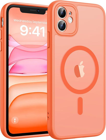 FNTCASE for iPhone 11 Case: [Compatible with Magsafe] Translucent Matte Magnetic Cases [Full Camera Protection] Military Grade Shockproof Protective Phone Cover - Orange