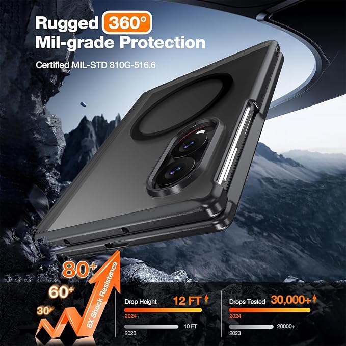 WRJ for Samsung Galaxy Z Fold 8 Case,Buit-in Screen Protector,Black | Fit for Magsafe,Full Hinge Protection,Military Grade Drop Protection,Magnetic Slim Anti-Fingerprints Shockproof Phone Case