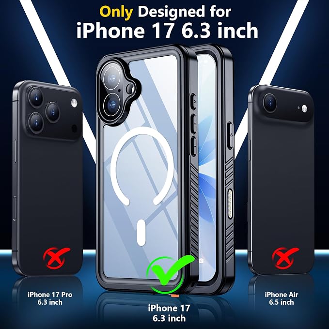 SPIDERCASE for iPhone 17 Case with Built-in Screen Protector, [Compatible with Magsafe] [IP68 Waterproof] 15FT Military Grade Shockproof Full Body Sealed Protective Case for iPhone 17 6.3", Black