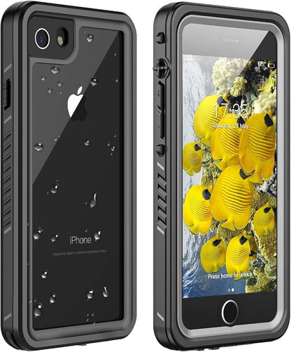 for iPhone SE 2022/SE 2020/iPhone 7/8 Waterproof Shockproof Case with Built-in Screen Protector, Full Body Heavy Duty Protective Phone Case for iPhone SE/8/7 (Black/Clear)
