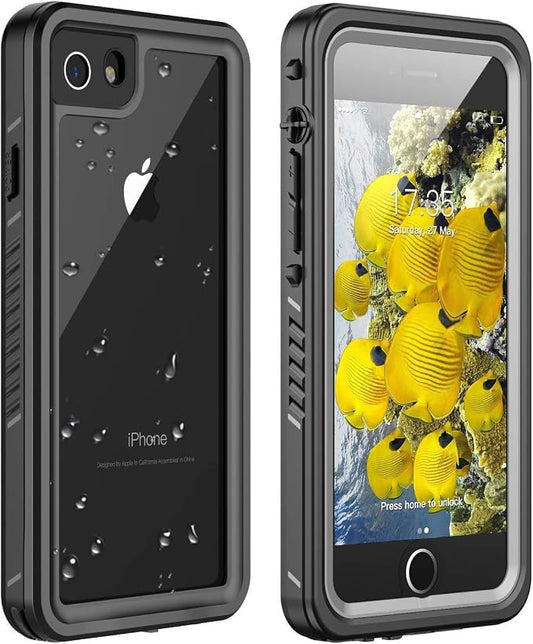 for iPhone SE 2022/SE 2020/iPhone 7/8 Waterproof Shockproof Case with Built-in Screen Protector, Full Body Heavy Duty Protective Phone Case for iPhone SE/8/7 (Black/Clear)