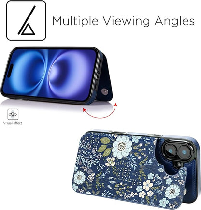 uCOLOR for iPhone 17 Wallet Case with Card Holder PU Leather RFID Blocking Design iPhone 17 flip case for Women Men Magnetic Clasp Kickstand Design 6.3 inch (Blue Daisy)