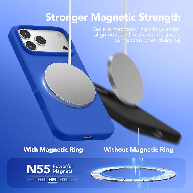 GONEZ Magnetic for iPhone 17 Pro Case, Compatible with MagSafe, [Screen Protector + Camera Lens Protector], Liquid Silicone Anti-Scratch Shockproof Protective Phone Case 6.3 inch, Klein Blue