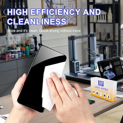 Lens Wipes for Eyeglasses,Eyeglass erasers are packed separately，Glasses cleaner for cleaning glasses, camera lenses, sunglasses, mobile phone screens, goggles, etc. (200 pieces)