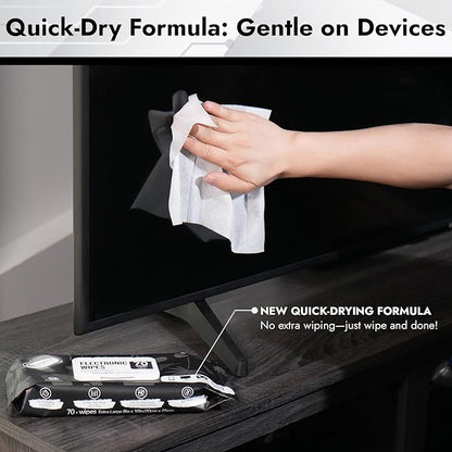Air Jungles Electronic Screen Cleaning Wipes 70 Count (Pack of 3), Large 8"x10" Cleaner Wipes for Phones, Laptops, Monitors, TVs, Tablets, Glasses, Keyboards, Computer,Quick Dry