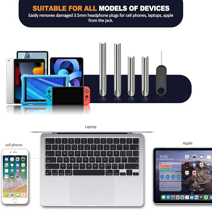 Upgrated Headphone Jack Removal Tool - Headphone Plug Extraction Tool,Jack Remover - Remove Broken Headphone Plug from Headphone Jack of Mobile Devices