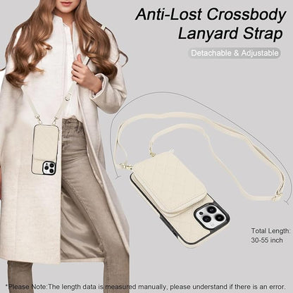 Bocasal Crossbody Wallet Case for iPhone 13 Pro Max, RFID Blocking PU Leather Zipper Handbag Purse Flip Cover, Kickstand Folio Case with Card Slots Holder Wrist Strap Lanyard 5G 6.7 Inch (Beige)