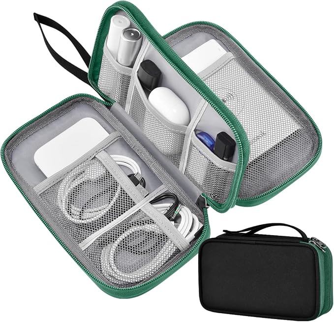 ZINZ Electronic Accessories Organizer, Travel Cable Carry Pouch Storage Bag for Laptop Attachment Cable, Cord, Charger, Earphone etc,Black-Green