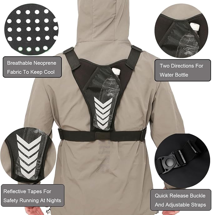 Criuage Outdoor Chest Bag for Men, Lightweight Running Vest with Water Bottle Pocket, EDC Chest Pack for Hiking, Cycling