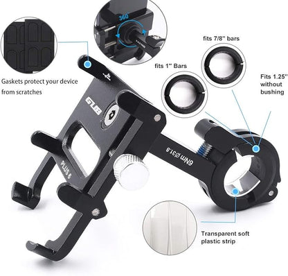 GUB Bike Phone Mount Holder, Aluminum Motorcycle Phone Holder Mount with 360° Rotation for iPhone 16 17 15 14 Pro Max Mini X XR Xs Plus, Samsung S25 S24 S22 4-7 Inch - Upgraded