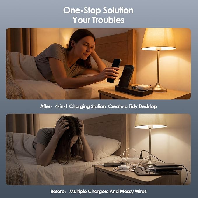 4 in 1 Charging Station for Oura Ring Gen 3 Charger (Oura Ring Charger NOT Included), 25W Fast Magnetic Charger for iPhone, Apple Watch, AirPods, Wireless Charger for Samsung Galaxy