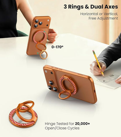 Nillkin MagSafe Phone Grip Ring Holder for Dual-Sided Magnet, Removable Magnetic Phone Ring Holder for iPhone 17/16/Pixel Snap Grip, Carbon Fiber, MagSafe Ring Stand, Accessories for iPhone, Orange ﻿
