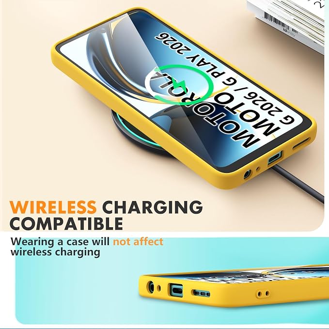 for Motorola Moto G 2026/G Play 2026 Case, 2 Pack Tempered Glass Screen Protectors, Soft TPU Liquid Silicone Shockproof Gel Cover-Yellow