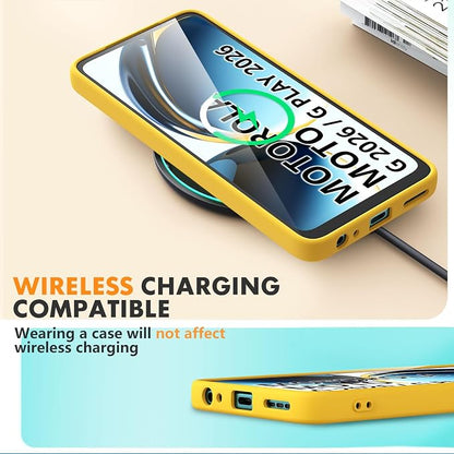 for Motorola Moto G 2026/G Play 2026 Case, 2 Pack Tempered Glass Screen Protectors, Soft TPU Liquid Silicone Shockproof Gel Cover-Yellow