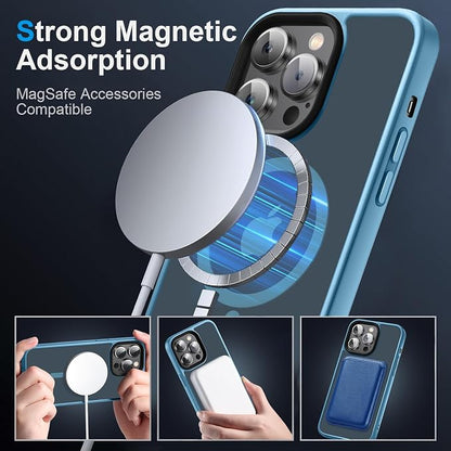 Magnetic Case for iPhone 14 Pro Max Case [10FT-Grade Drop Tested & Compatible with MagSafe] Translucent Anti-Fingerprint Anti Shockproof Protective Shell 6.7 Inch, Light Blue